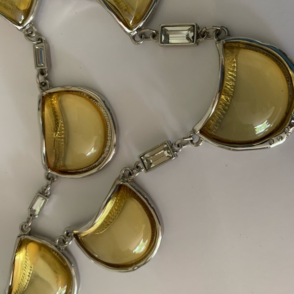 Amber Apron Gemstones Necklace with Clear Front Quartz Crystals Connecting - Picture 2 of 5